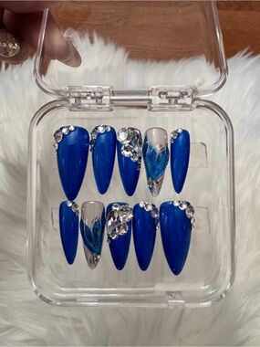 Royal Blue Rhinestone Stiletto Press-On Nails
